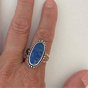 Large Vintage Blue Lapis lazuli Sterling Silver Ring, Antique Blue Lapis Ring.